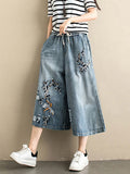 Ethnic Style Wide-leg Pants Embroidery Jeans