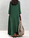 Retro Round Neck Long Sleeve Solid Color Dresses