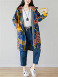 Retro Printed Drawstring Hooded Trench Jacket