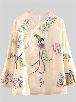 Retro Phoenix Embroideried Hanfu Shirts for Women