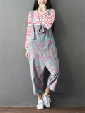 Loose Cotton Linen Printed Jumpsuits