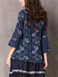 Women's Ethnic Style Irregular Hem Lace-Up Floral Shirt