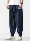 Solid Color Linen Ankle-Banded Pants