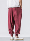 Men's Japanese Streetwear Drawstring Waist Linen Pants