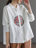 Women's Autumn New Cotton Linen Embroidered Loose Pretty Shirts