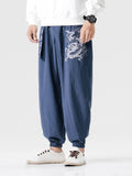 Embroidery Dragon Cotton Linen Harem Pants