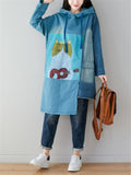 Patchwork Cat Printed Denim Hoodies