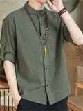 Trendy Stand Collar 3/4 Sleeve Shirts