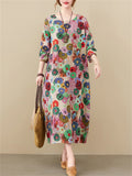 Cotton Linen Loose Printed Dresses For Women