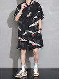 Men's Cool Streetwear Crane Print Short Sets