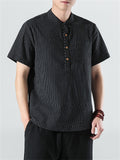 Men's Cotton Linen Striped Short Sleeve Shirts