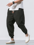 Men's Japanese Streetwear Drawstring Waist Linen Pants