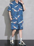 Men's Cool Streetwear Crane Print Short Sets