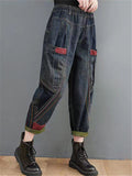 Women's Retro Patchwork Design Harem Denim Pants