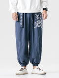 Embroidery Dragon Cotton Linen Harem Pants