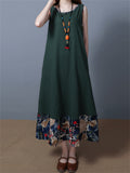 Sleeveless Round Neck Patchwork Long Dresses