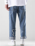 Stylish Embroidered Denim Long Pants With Pockets