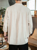 3/4 Sleeve Simple Cotton Linen Men's Shirts