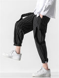 Casual Stripe Pants With Belt And Pockets