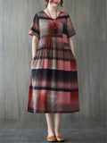 Stylish Contrast Color Plaid Dress for Women