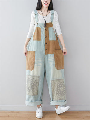 Cute Comfort Color Block Denim Overalls