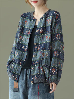 Ladies New Design Spring Autumn Printed Vintage Short Jackets