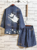 Men's Chinese Style Printed 3/4 Sleeve 2-Pieces Kimono Sets