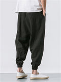 Men's Japanese Streetwear Drawstring Waist Linen Pants