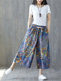 Women's Pretty Floal Printed Elastic-waist Wide Leg Jeans