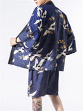 Men's Chinese Style Printed 3/4 Sleeve 2-Pieces Kimono Sets