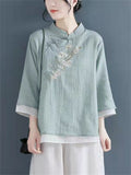 Women's Cotton Linen Stand Collar Shirts