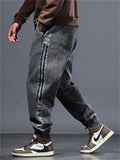 Autumn Winter Thick Oversized Male Black Grey Harem Jeans