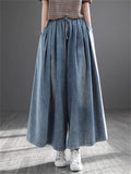 Retro Popular Women's Drawstring Blue Wide Leg Jeans