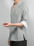 Cotton Linen Half Sleeve Lace-up Shirts