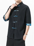 Cotton Linen Loose Solid Color Male Shirts