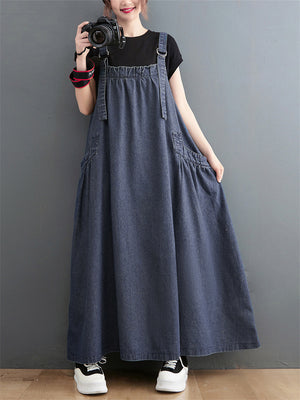 Ladies Summer Slim Large Size Sleeveless Denim Dresses