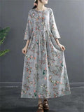 Cotton Linen Floral Slim Women's Dresses