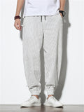 Vertical Stripe Summer Autumn Linen Casual Men's Long Pants