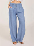 Casual Drawstring Waistband Cotton Linen Pants