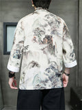 Men's Comfort Smooth 3/4 Sleeve Landscape Painting Print Shirts