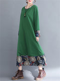 Round Neck Patchwork Long Sleeve Dresses