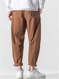 Casual Stripe Pants With Belt And Pockets