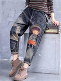 Women's Fashion Loose Elastic Waist Cartoon Jeans