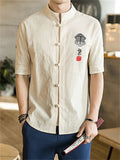 Men's Summer Short Sleeve Linen Blouse Shirt