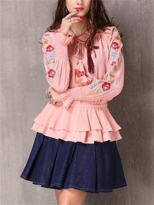 Stylish Embroidered Pink Color Long Sleeve Shirt