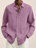 Vintage Long Sleeve Button Up Linen Shirt for Men