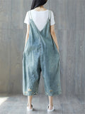 Casual Ripped Wide Leg Denim Jumpsuits