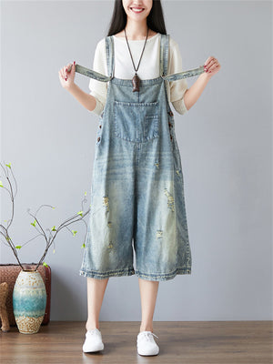 Retro Loose Ripped Denim Jumpsuits