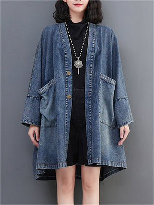 Fashion Oversized Blue Denim Jacket For Women