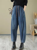 Leisure Washed Baggy Drawstring Jeans for Women